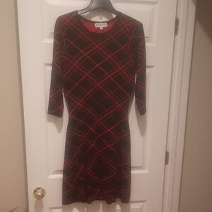 Nanette Lepore Red and Black Plaid Long Sleeve Dress